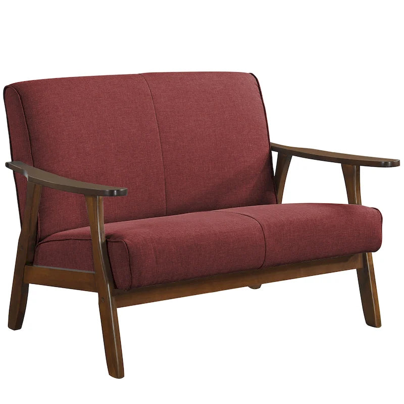 Zweisitzersofa aus Holz und Leinen im Mid-Century-Modern-Stil