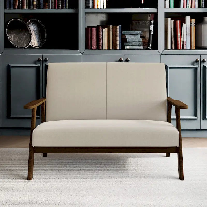 Zweisitzersofa aus Holz und Leinen im Mid-Century-Modern-Stil