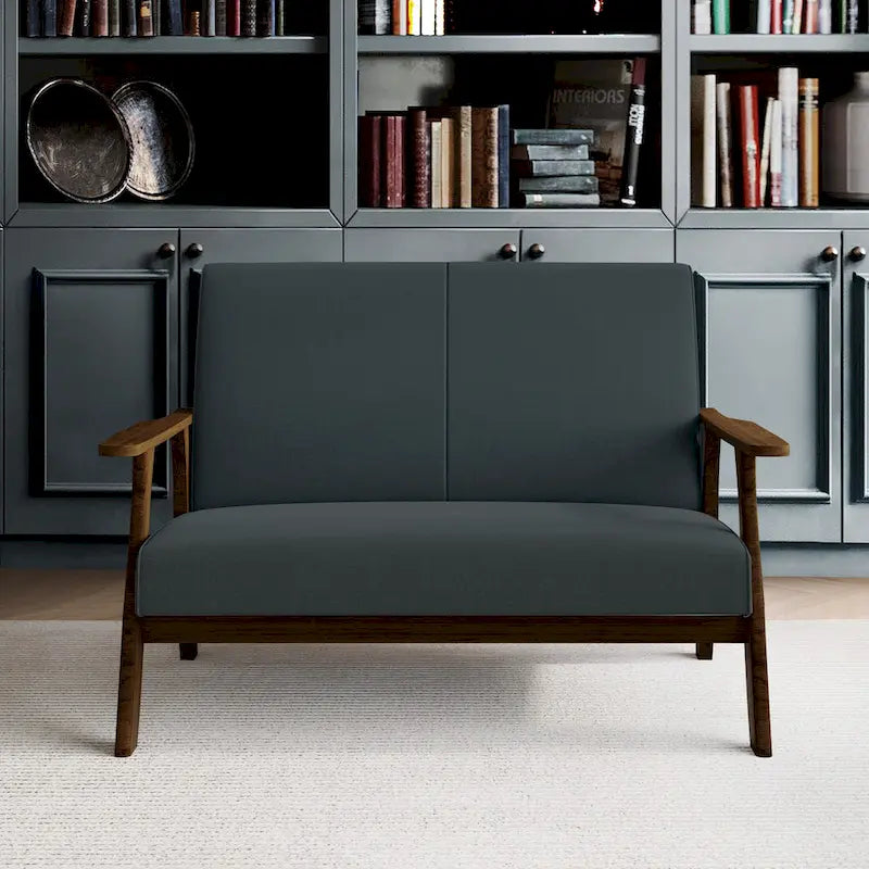 Zweisitzersofa aus Holz und Leinen im Mid-Century-Modern-Stil
