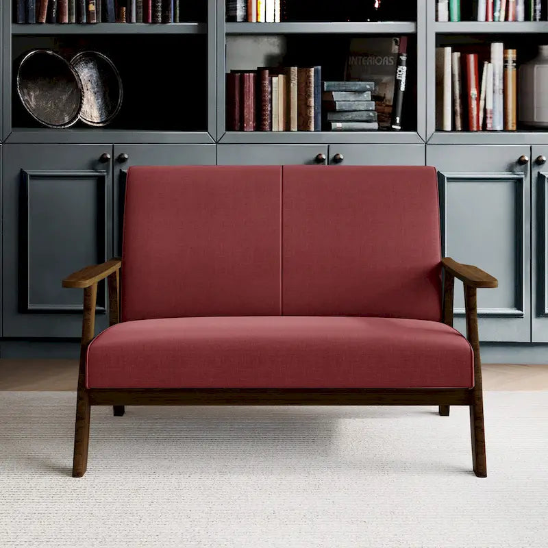 Zweisitzersofa aus Holz und Leinen im Mid-Century-Modern-Stil