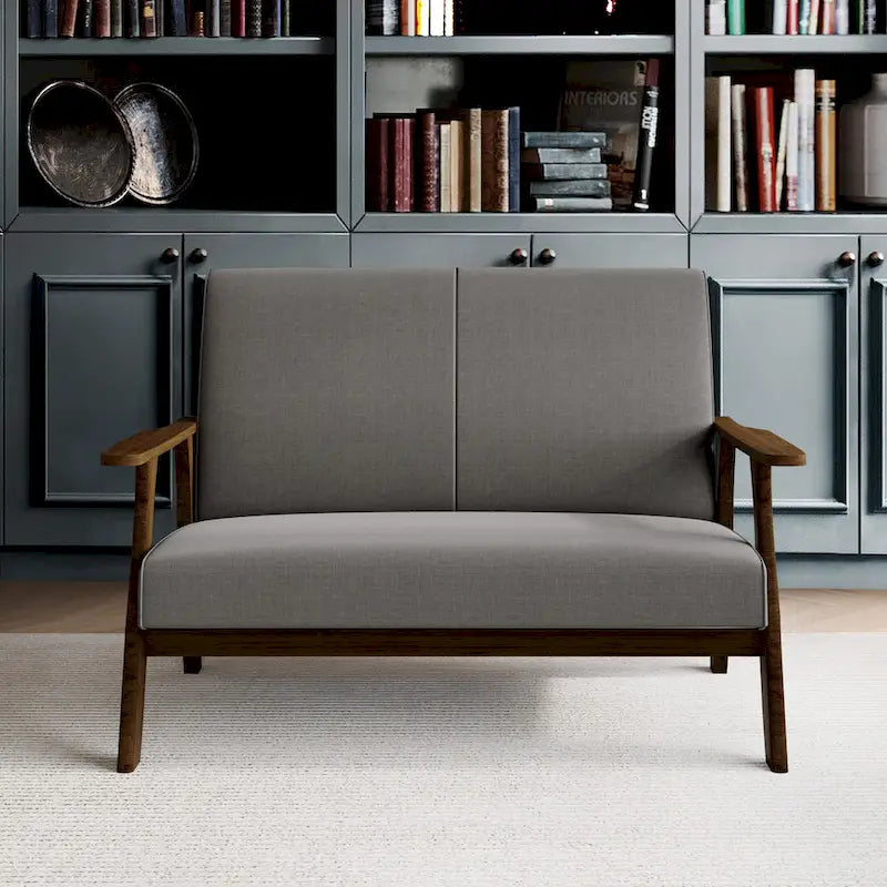 Zweisitzersofa aus Holz und Leinen im Mid-Century-Modern-Stil