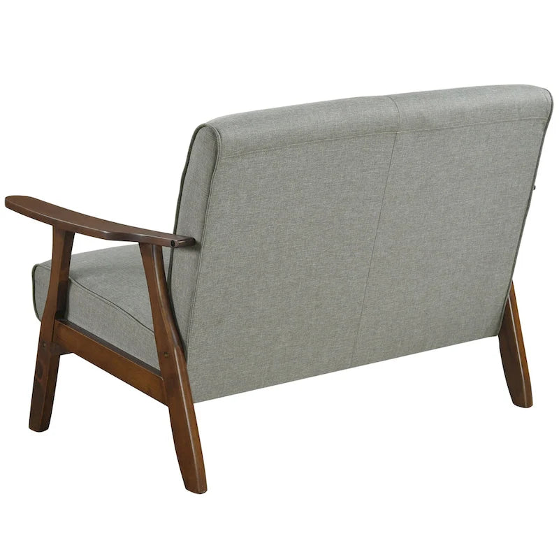 Sofá biplaza de lino y madera de estilo moderno de mediados de siglo