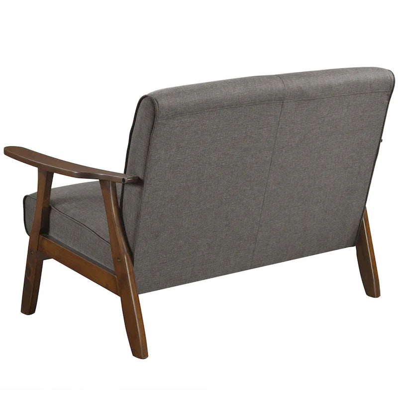 Sofá biplaza de lino y madera de estilo moderno de mediados de siglo