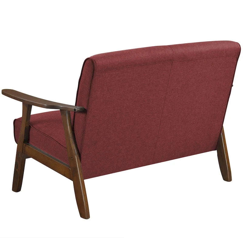 Sofá biplaza de lino y madera de estilo moderno de mediados de siglo