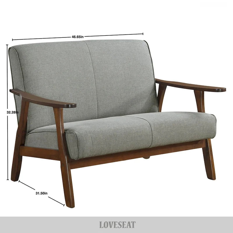 Sofá biplaza de lino y madera de estilo moderno de mediados de siglo