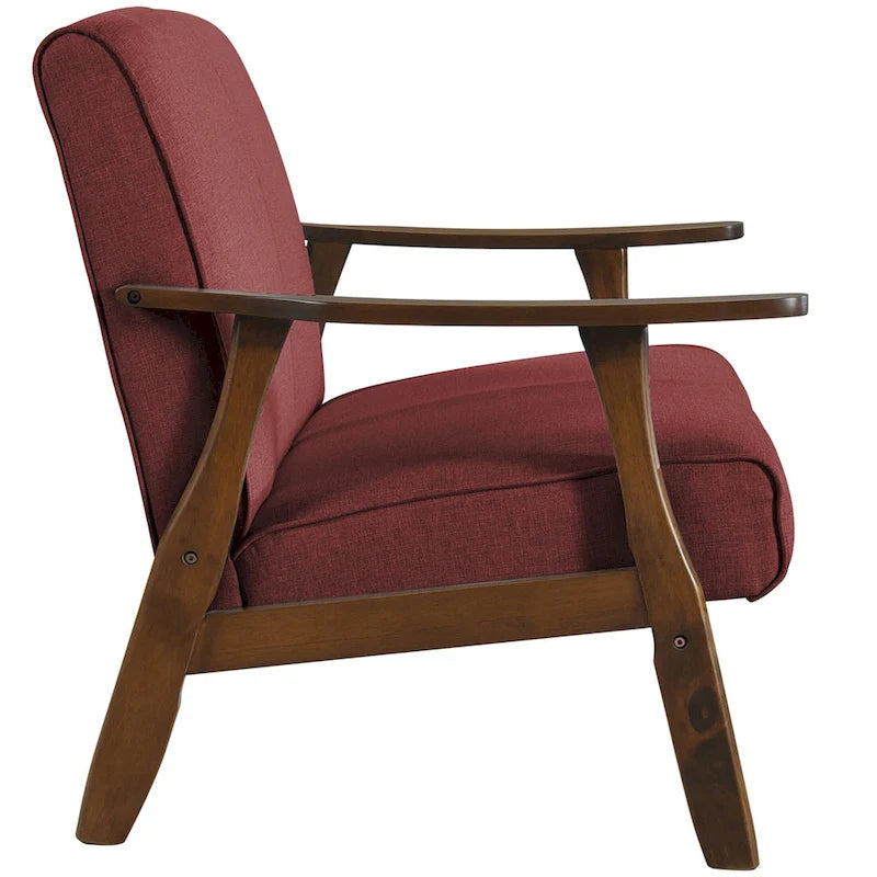 Sofá biplaza de lino y madera de estilo moderno de mediados de siglo