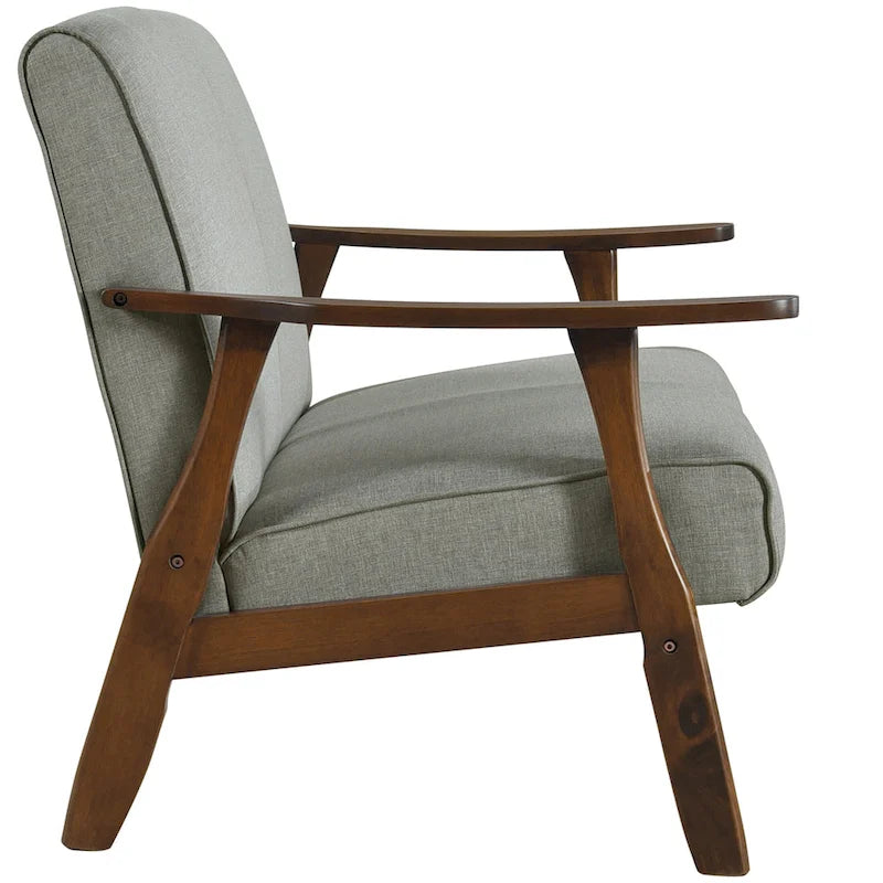 Sofá biplaza de lino y madera de estilo moderno de mediados de siglo