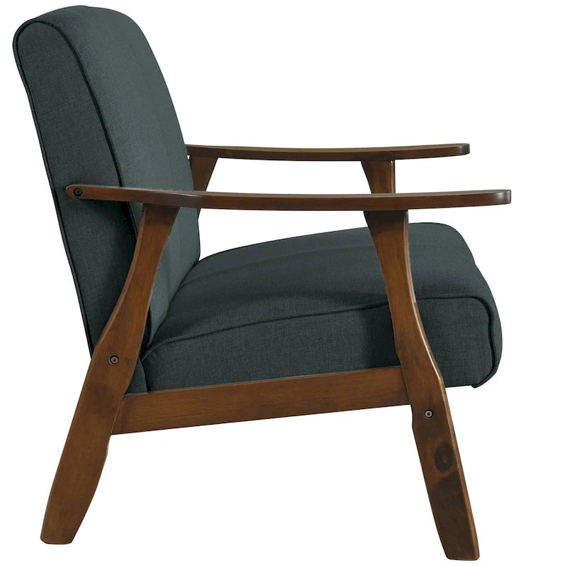 Sofá biplaza de lino y madera de estilo moderno de mediados de siglo