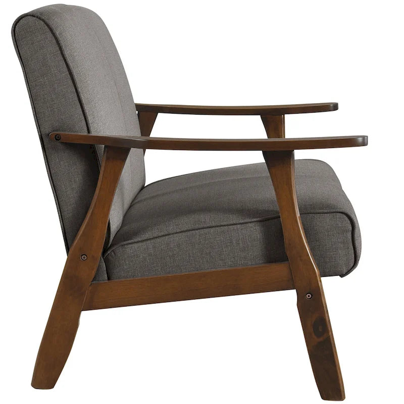 Sofá biplaza de lino y madera de estilo moderno de mediados de siglo