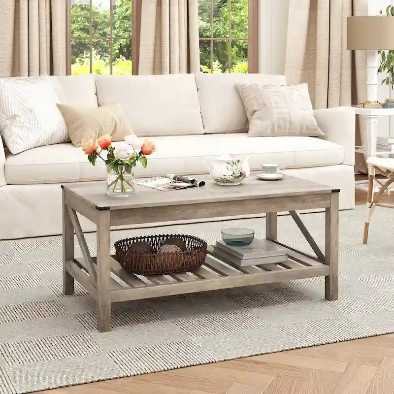 Table basse de salon avec étagère de rangement, table centrale pour canapé - 40.16 W x 22.05 D x 18.11 H