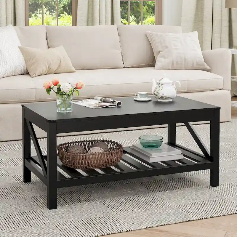 Table basse de salon avec étagère de rangement, table centrale pour canapé - 40.16 W x 22.05 D x 18.11 H