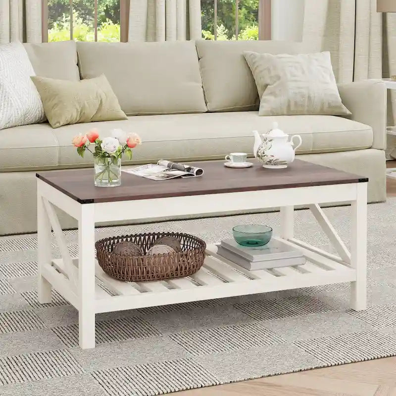 Table basse de salon avec étagère de rangement, table centrale pour canapé - 40.16 W x 22.05 D x 18.11 H