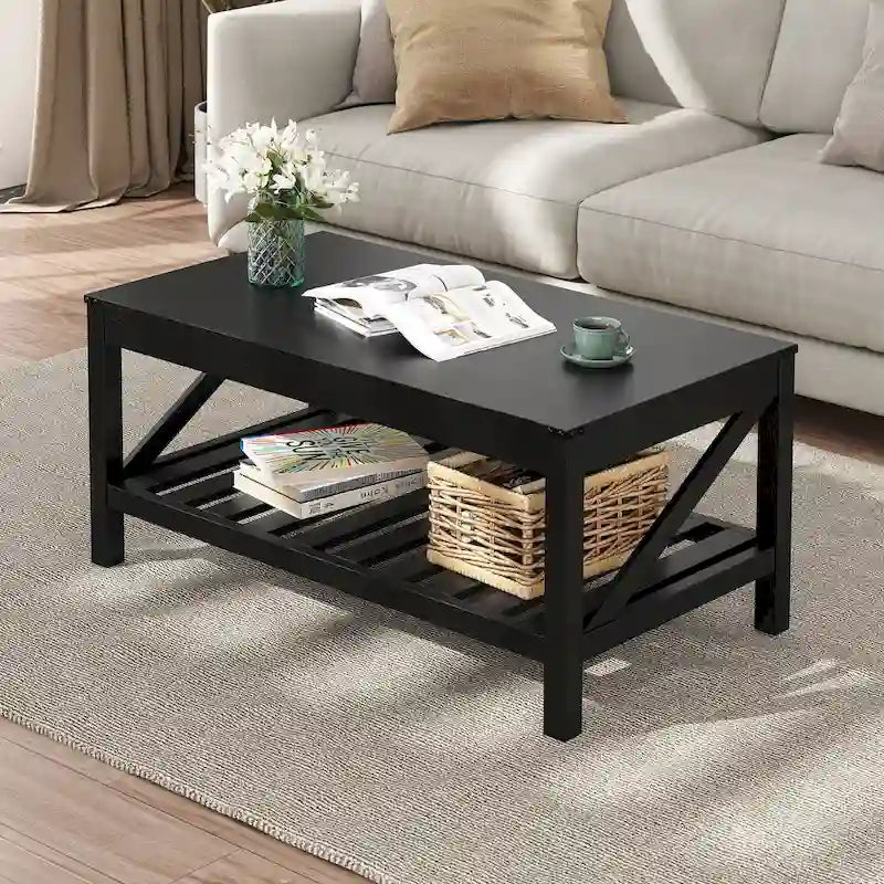 Table basse de salon avec étagère de rangement, table centrale pour canapé - 40.16 W x 22.05 D x 18.11 H