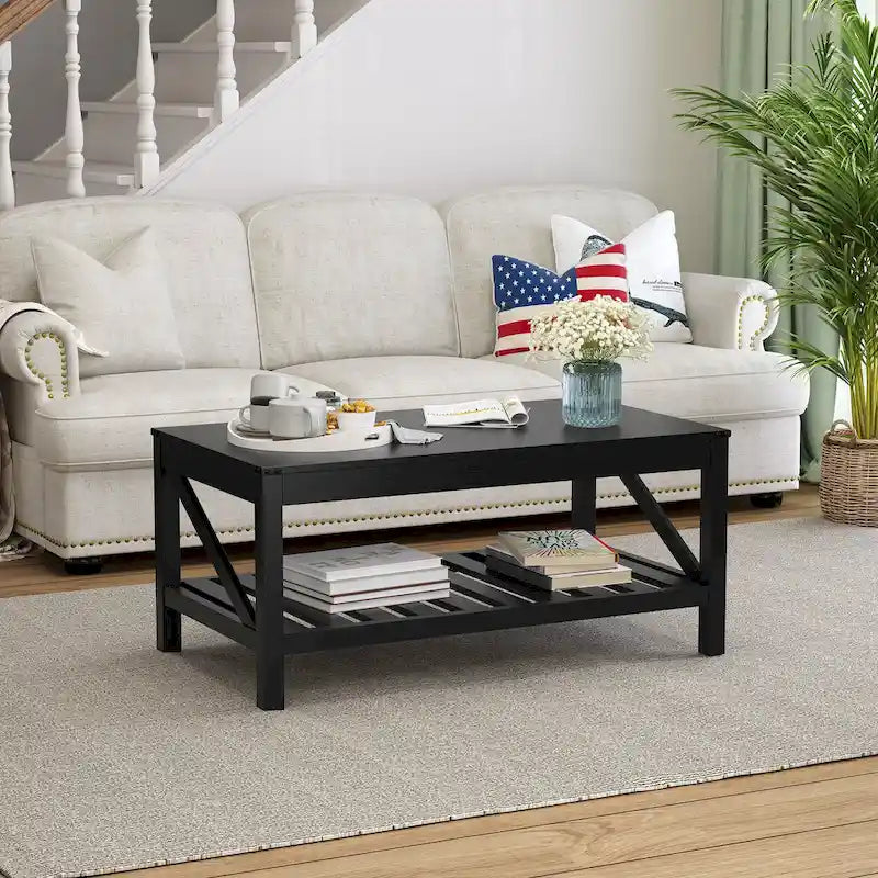Table basse de salon avec étagère de rangement, table centrale pour canapé - 40.16 W x 22.05 D x 18.11 H