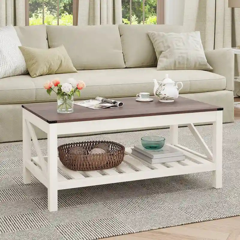 Table basse de salon avec étagère de rangement, table centrale pour canapé - 40.16 W x 22.05 D x 18.11 H