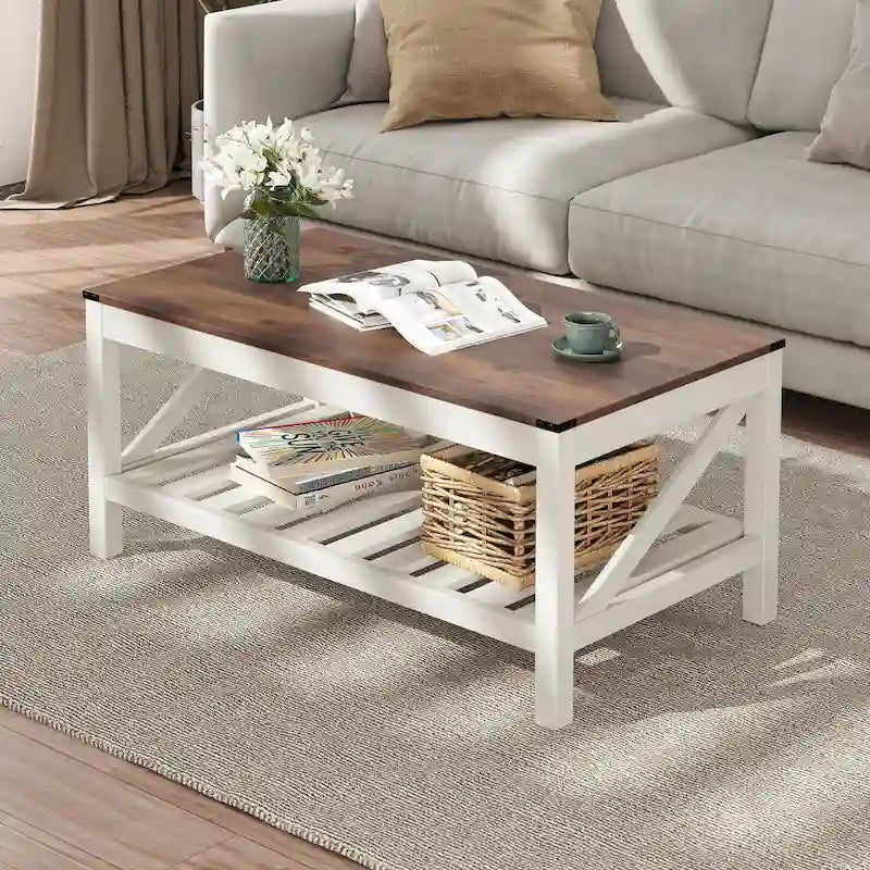 Table basse de salon avec étagère de rangement, table centrale pour canapé - 40.16 W x 22.05 D x 18.11 H