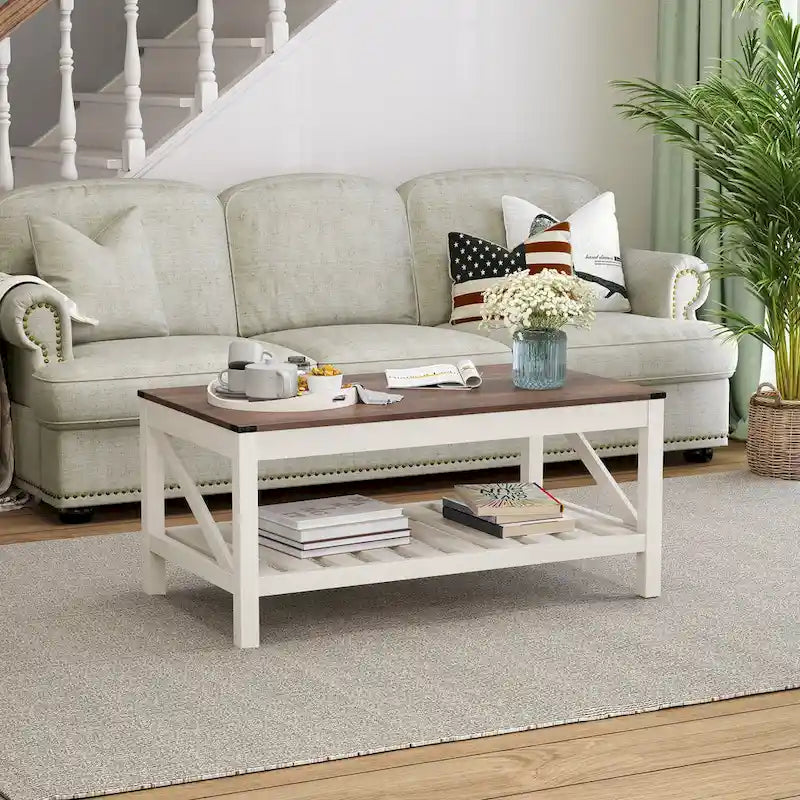 Table basse de salon avec étagère de rangement, table centrale pour canapé - 40.16 W x 22.05 D x 18.11 H
