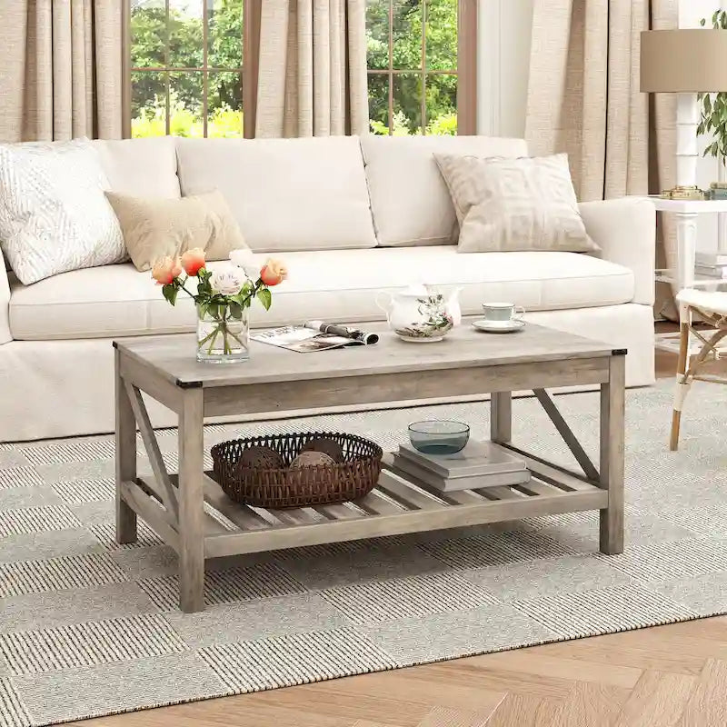 Table basse de salon avec étagère de rangement, table centrale pour canapé - 40.16 W x 22.05 D x 18.11 H