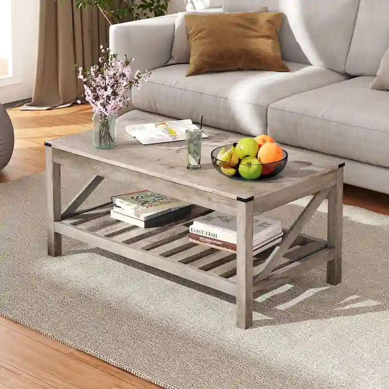 Table basse de salon avec étagère de rangement, table centrale pour canapé - 40.16 W x 22.05 D x 18.11 H