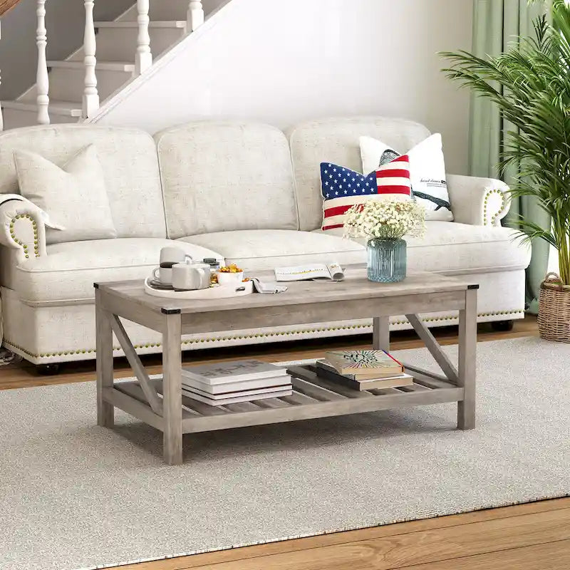 Table basse de salon avec étagère de rangement, table centrale pour canapé - 40.16 W x 22.05 D x 18.11 H