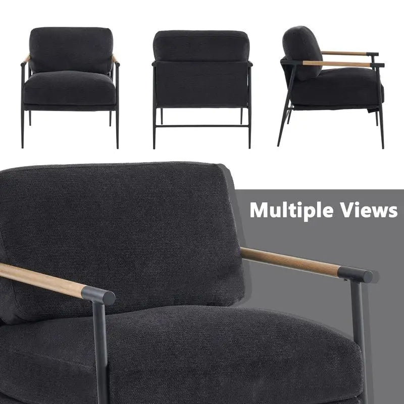 Set aus 2 Akzentstühlen, weiße Chenille-Armlehnstühle fürs Wohnzimmer im Mid-Century-Modern-Stil, Metallbeine, furnierte Metallarmlehnen, 2 Stück