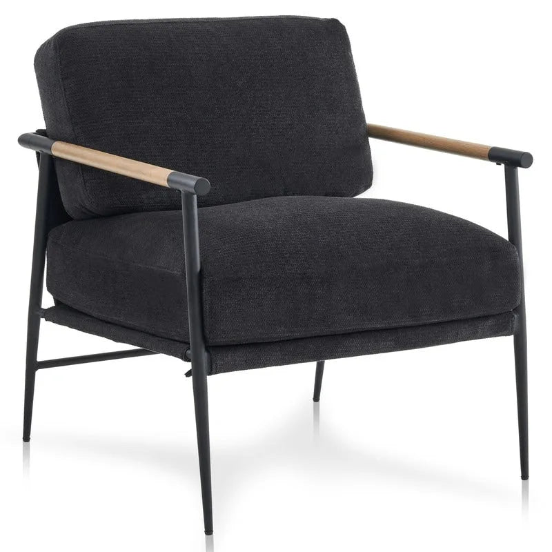 Set aus 2 Akzentstühlen, weiße Chenille-Armlehnstühle fürs Wohnzimmer im Mid-Century-Modern-Stil, Metallbeine, furnierte Metallarmlehnen, 2 Stück