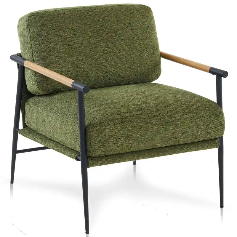 Set aus 2 Akzentstühlen, weiße Chenille-Armlehnstühle fürs Wohnzimmer im Mid-Century-Modern-Stil, Metallbeine, furnierte Metallarmlehnen, 2 Stück