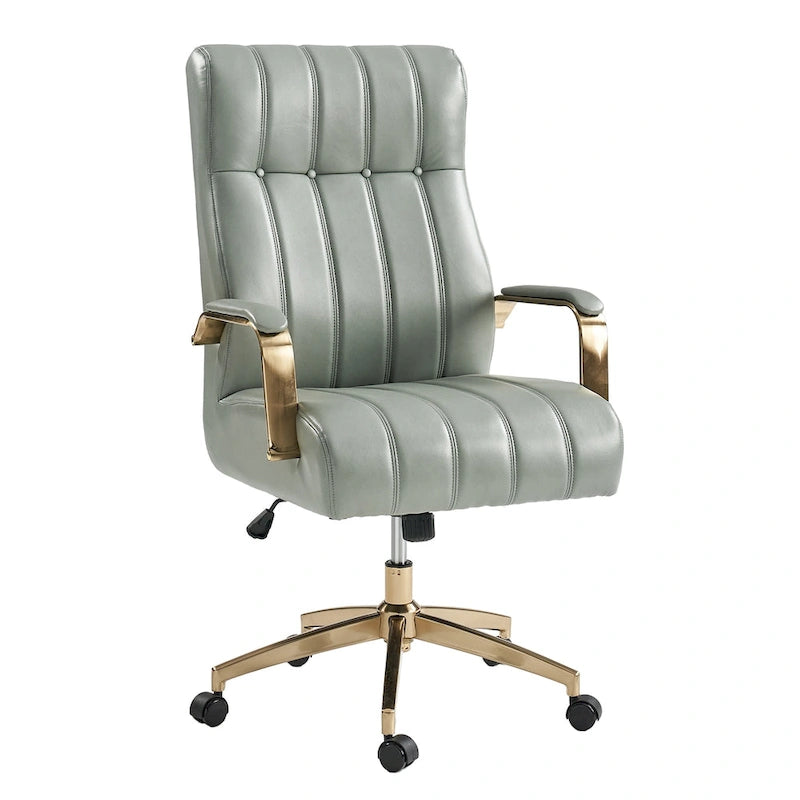 Dreh- und kippbarer Bürostuhl aus veganem Leder im Mid-Century-Modern-Stil mit kanalgetuftetem Bezug und Metallfüßen