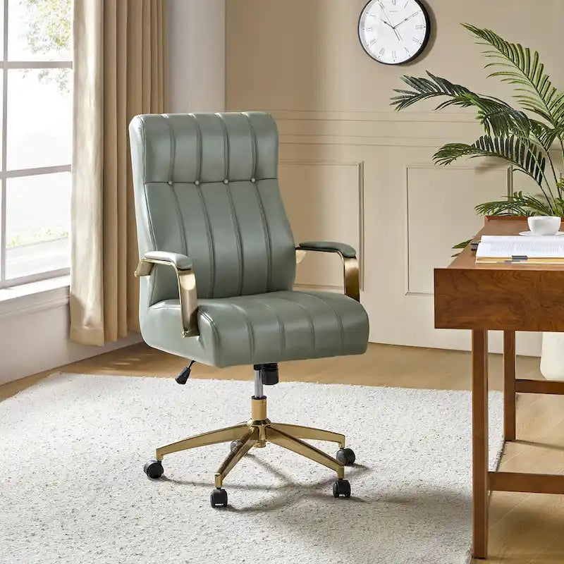 Dreh- und kippbarer Bürostuhl aus veganem Leder im Mid-Century-Modern-Stil mit kanalgetuftetem Bezug und Metallfüßen