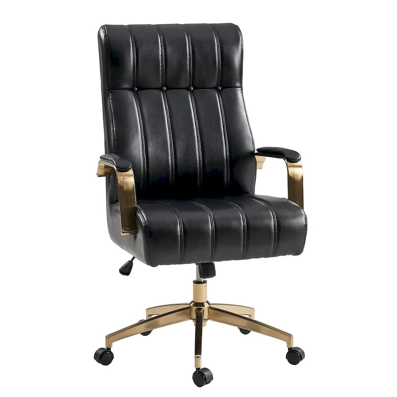 Dreh- und kippbarer Bürostuhl aus veganem Leder im Mid-Century-Modern-Stil mit kanalgetuftetem Bezug und Metallfüßen