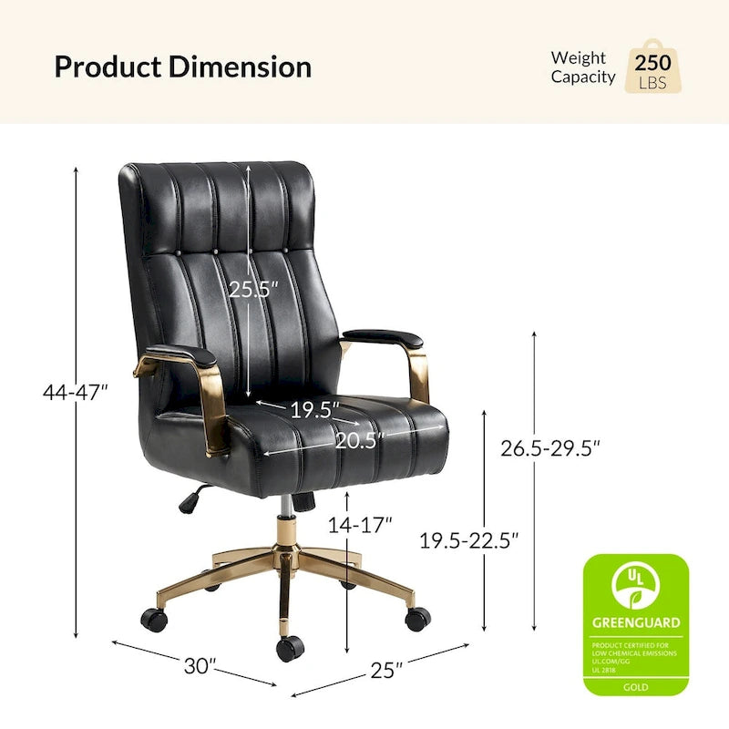 Dreh- und kippbarer Bürostuhl aus veganem Leder im Mid-Century-Modern-Stil mit kanalgetuftetem Bezug und Metallfüßen