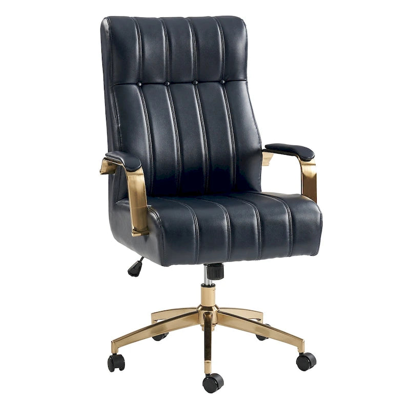 Dreh- und kippbarer Bürostuhl aus veganem Leder im Mid-Century-Modern-Stil mit kanalgetuftetem Bezug und Metallfüßen