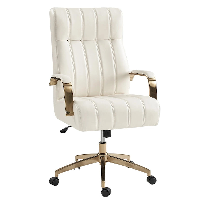 Dreh- und kippbarer Bürostuhl aus veganem Leder im Mid-Century-Modern-Stil mit kanalgetuftetem Bezug und Metallfüßen