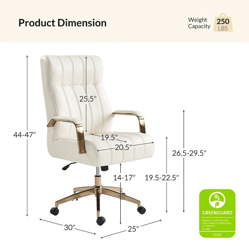 Dreh- und kippbarer Bürostuhl aus veganem Leder im Mid-Century-Modern-Stil mit kanalgetuftetem Bezug und Metallfüßen