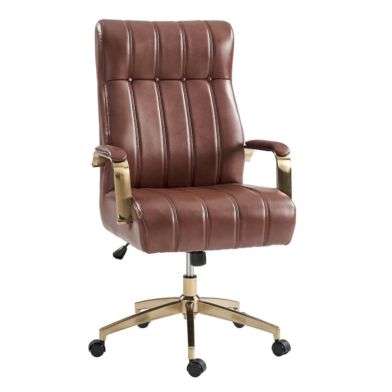 Dreh- und kippbarer Bürostuhl aus veganem Leder im Mid-Century-Modern-Stil mit kanalgetuftetem Bezug und Metallfüßen