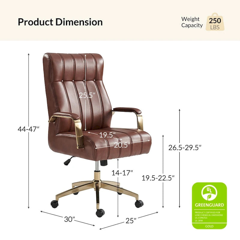 Dreh- und kippbarer Bürostuhl aus veganem Leder im Mid-Century-Modern-Stil mit kanalgetuftetem Bezug und Metallfüßen