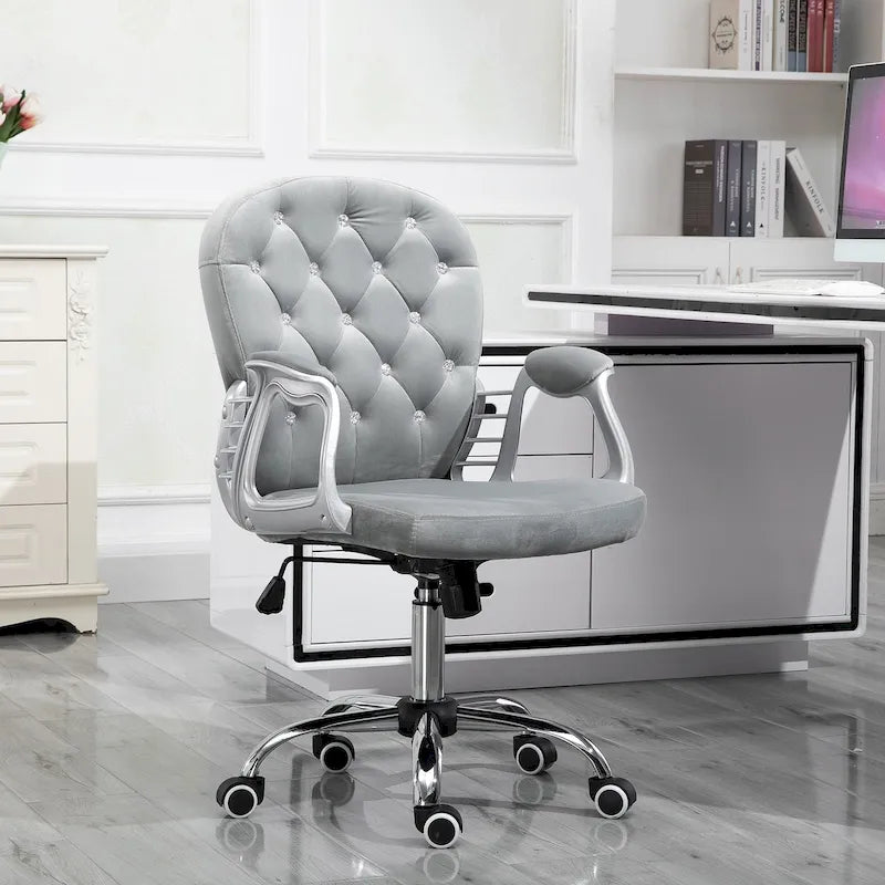 Chaise de bureau à dossier mi-haut, dossier capitonné, pivotante et roulante, avec accoudoirs réglables en hauteur