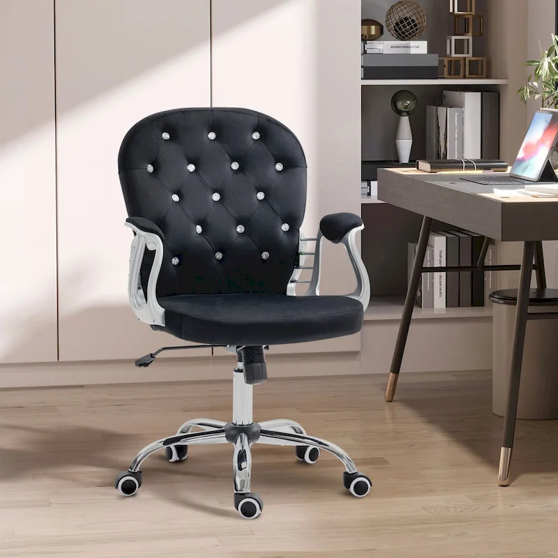 Chaise de bureau à dossier mi-haut, dossier capitonné, pivotante et roulante, avec accoudoirs réglables en hauteur