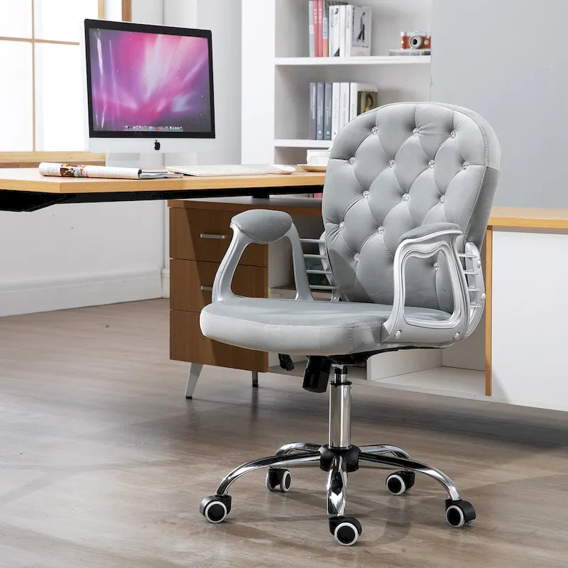 Chaise de bureau à dossier mi-haut, dossier capitonné, pivotante et roulante, avec accoudoirs réglables en hauteur