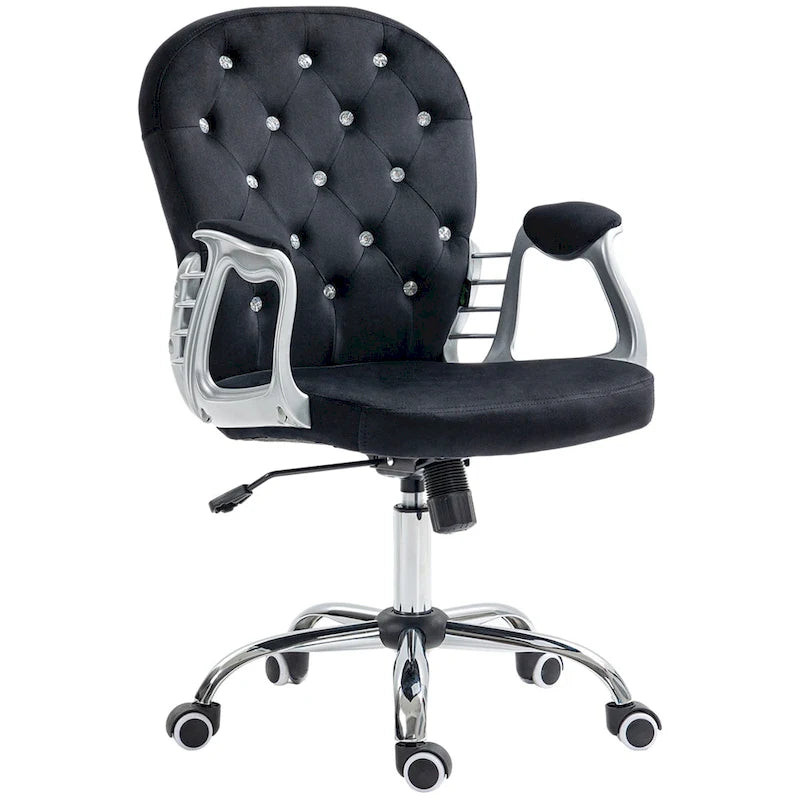 Silla de oficina con respaldo medio para tocador, respaldo capitoné, giratoria, con ruedas, reposabrazos ajustables en altura