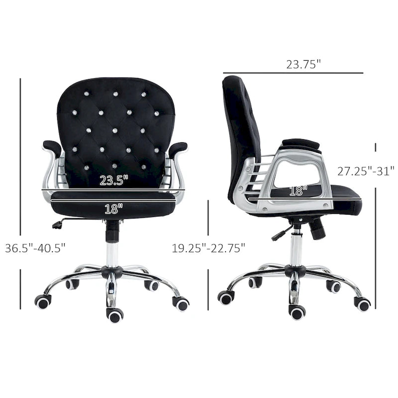 Silla de oficina con respaldo medio para tocador, respaldo capitoné, giratoria, con ruedas, reposabrazos ajustables en altura
