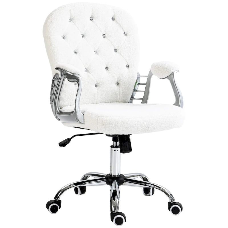 Silla de oficina con respaldo medio para tocador, respaldo capitoné, giratoria, con ruedas, reposabrazos ajustables en altura