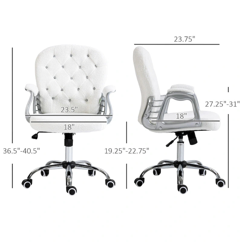 Silla de oficina con respaldo medio para tocador, respaldo capitoné, giratoria, con ruedas, reposabrazos ajustables en altura