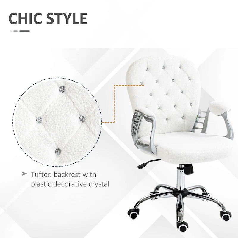 Silla de oficina con respaldo medio para tocador, respaldo capitoné, giratoria, con ruedas, reposabrazos ajustables en altura