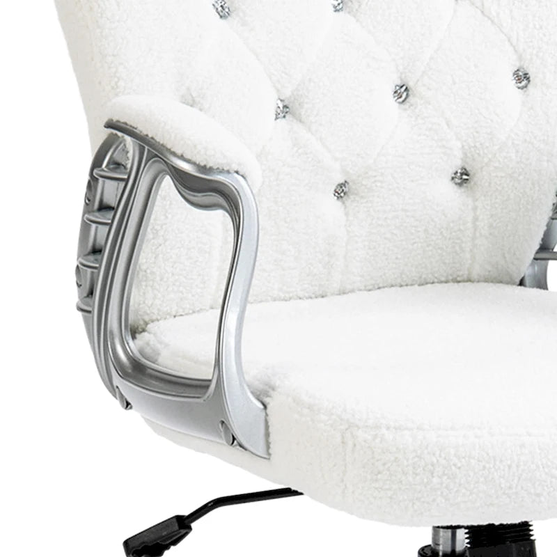 Silla de oficina con respaldo medio para tocador, respaldo capitoné, giratoria, con ruedas, reposabrazos ajustables en altura