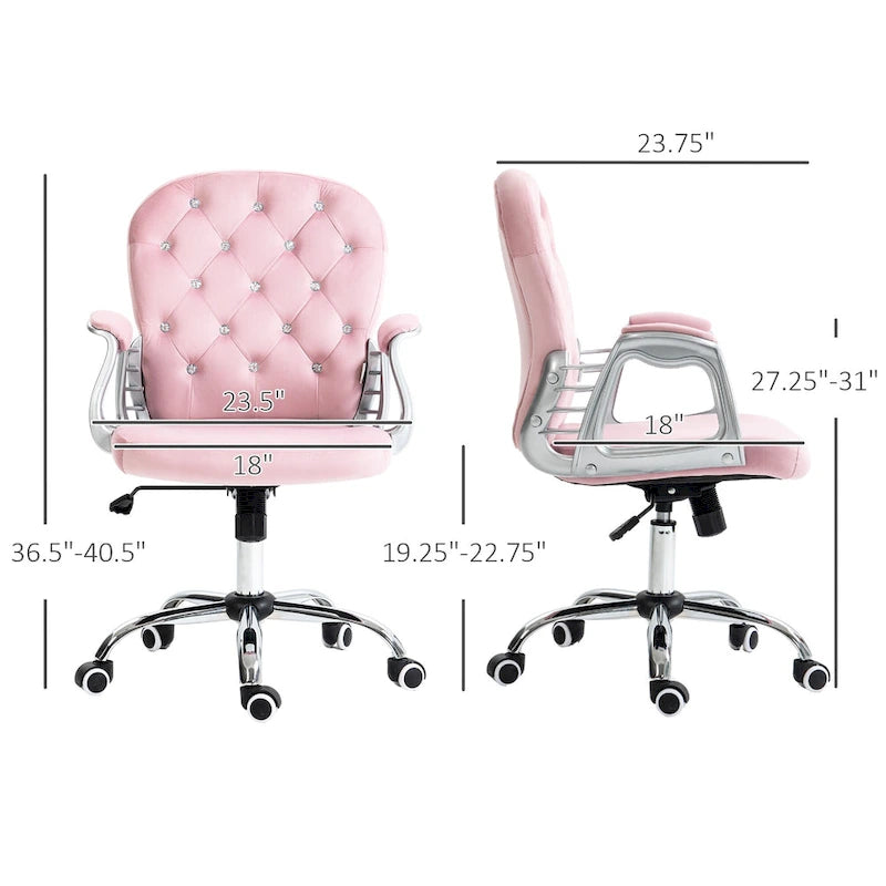 Silla de oficina con respaldo medio para tocador, respaldo capitoné, giratoria, con ruedas, reposabrazos ajustables en altura
