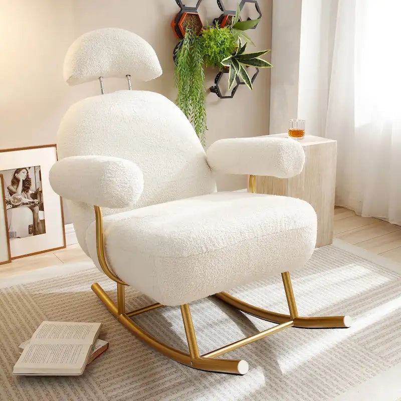 Fauteuil à bascule moderne en tissu sherpa pour chambre de bébé