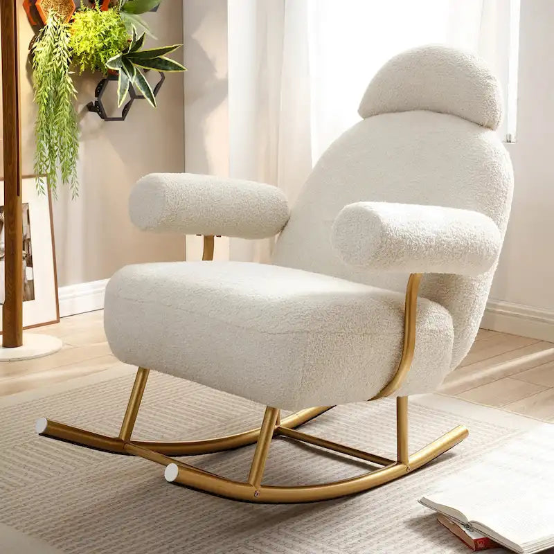 Fauteuil à bascule moderne en tissu sherpa pour chambre de bébé