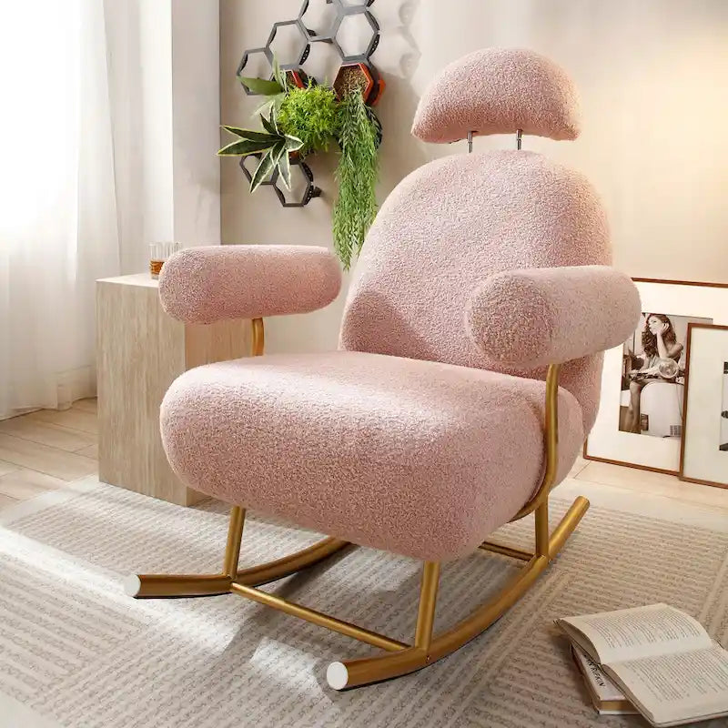 Fauteuil à bascule moderne en tissu sherpa pour chambre de bébé