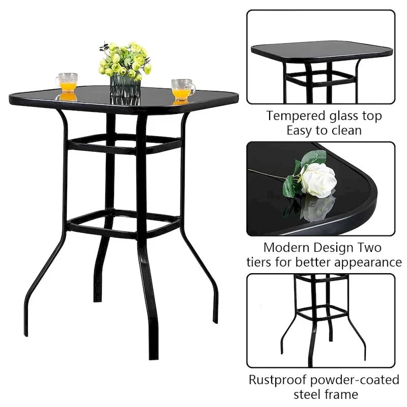 31.5W x 40H Terrassentisch aus Schmiedeeisen und Glas, Stehtischhöhe